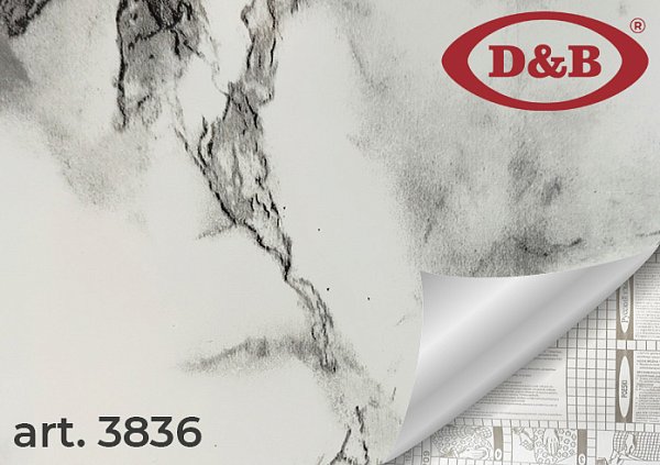 Самоклеящаяся плёнка D&B 3836 мрамор чёрно-белый, 45 см